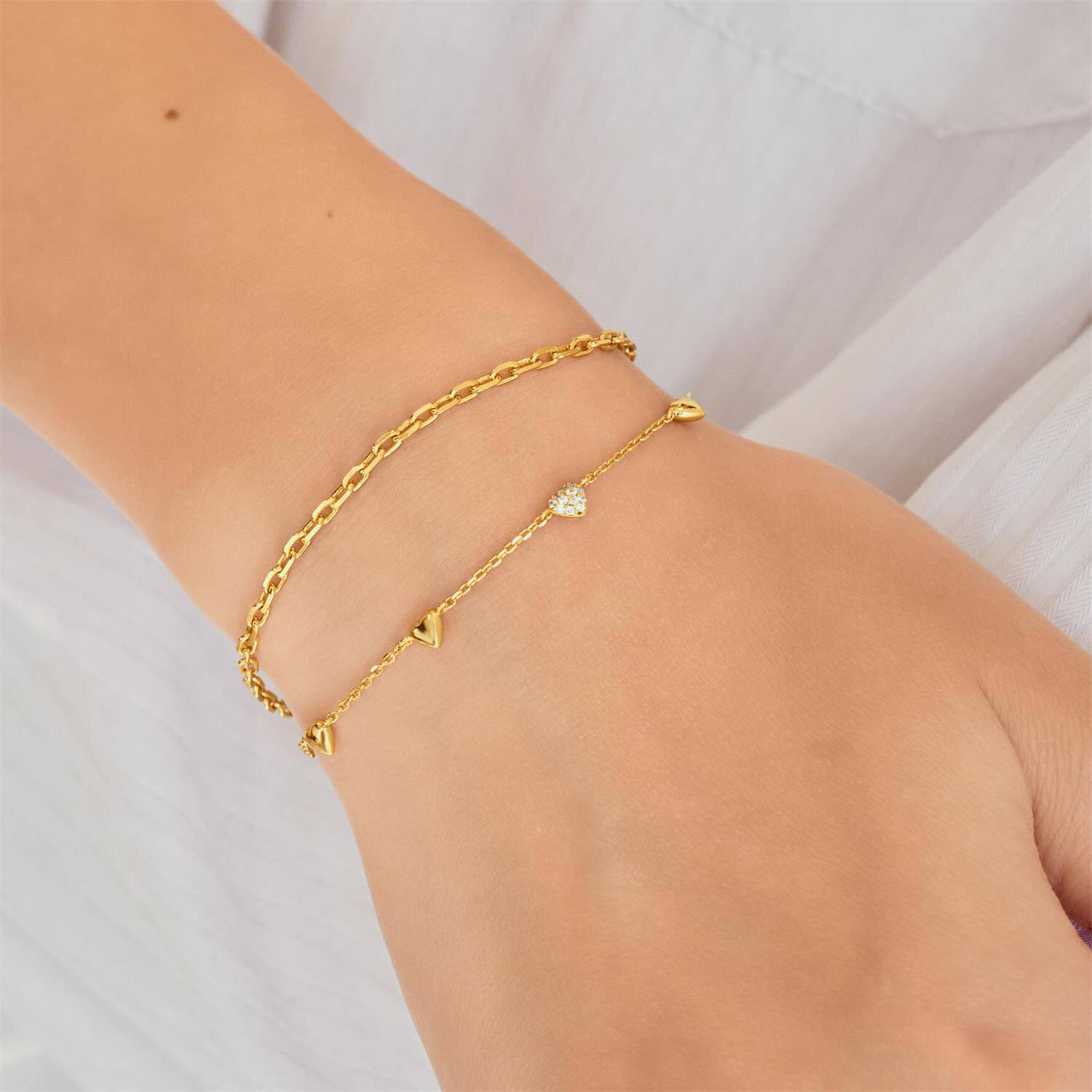 Starlit Drops - Link bracelets - Silver / 14kt GP - Zirconia - 18,5cm
